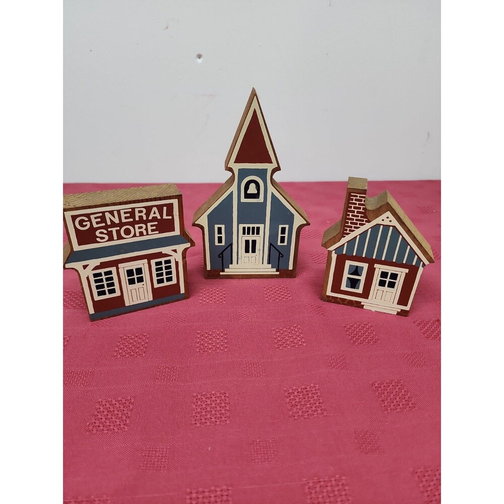 Vintage Handpainted 3 Piece Pioneer Village Shelf Sitters Rustic Farmhouse